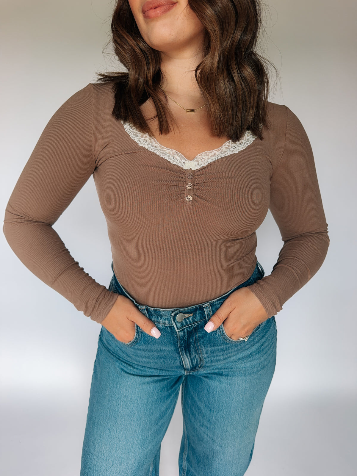 Lace Trim Long-sleeve