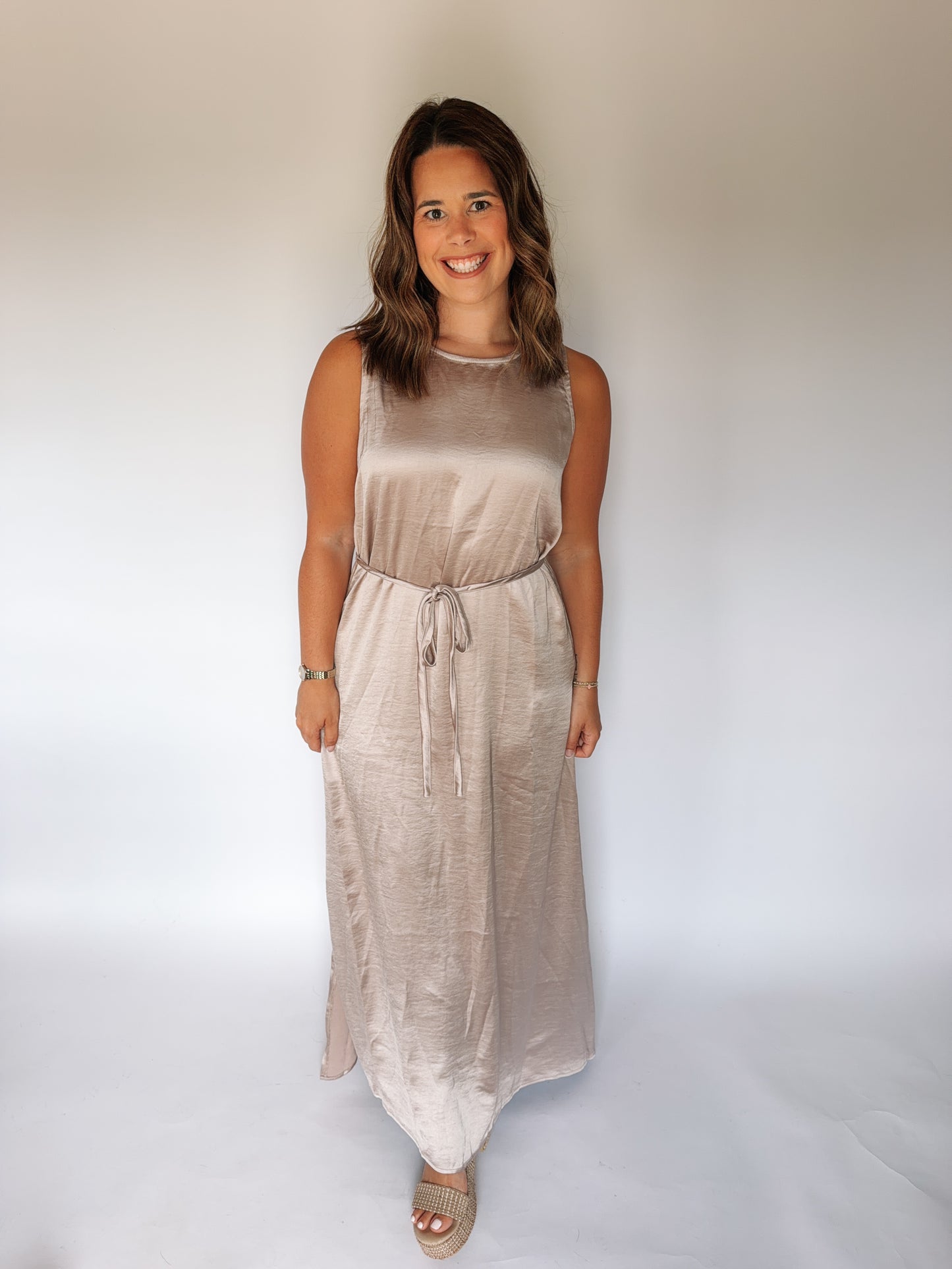 Satin Tie Maxi Dress