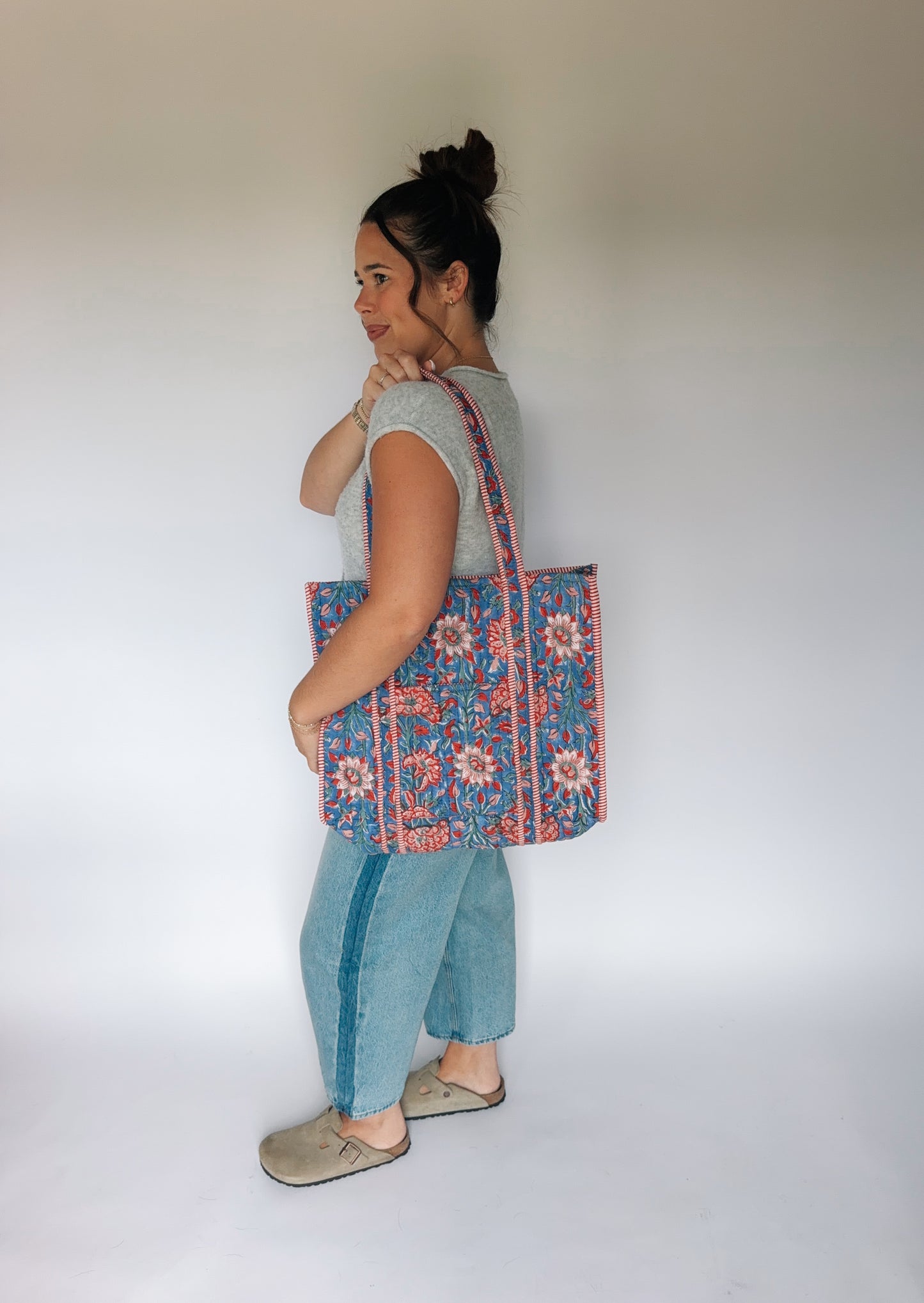 Teal Blossom Quilted Tote