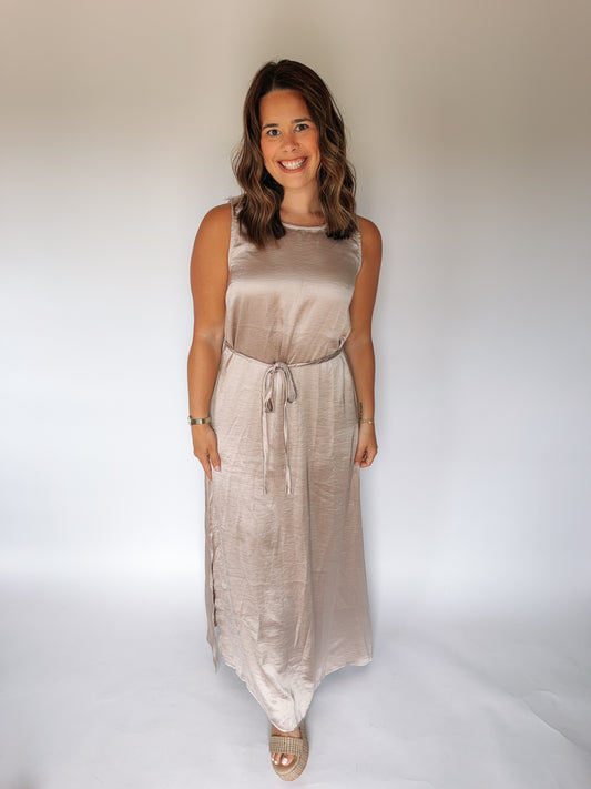 Satin Tie Maxi Dress
